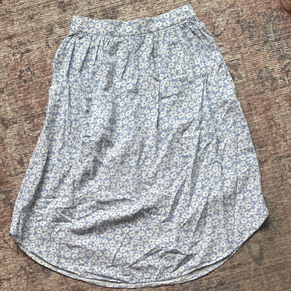 J. Crew Blue and White Floral A-Line Skirt